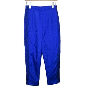 Vintage Blue Nylon Lined Track Pants Side Stripe - Women's Small